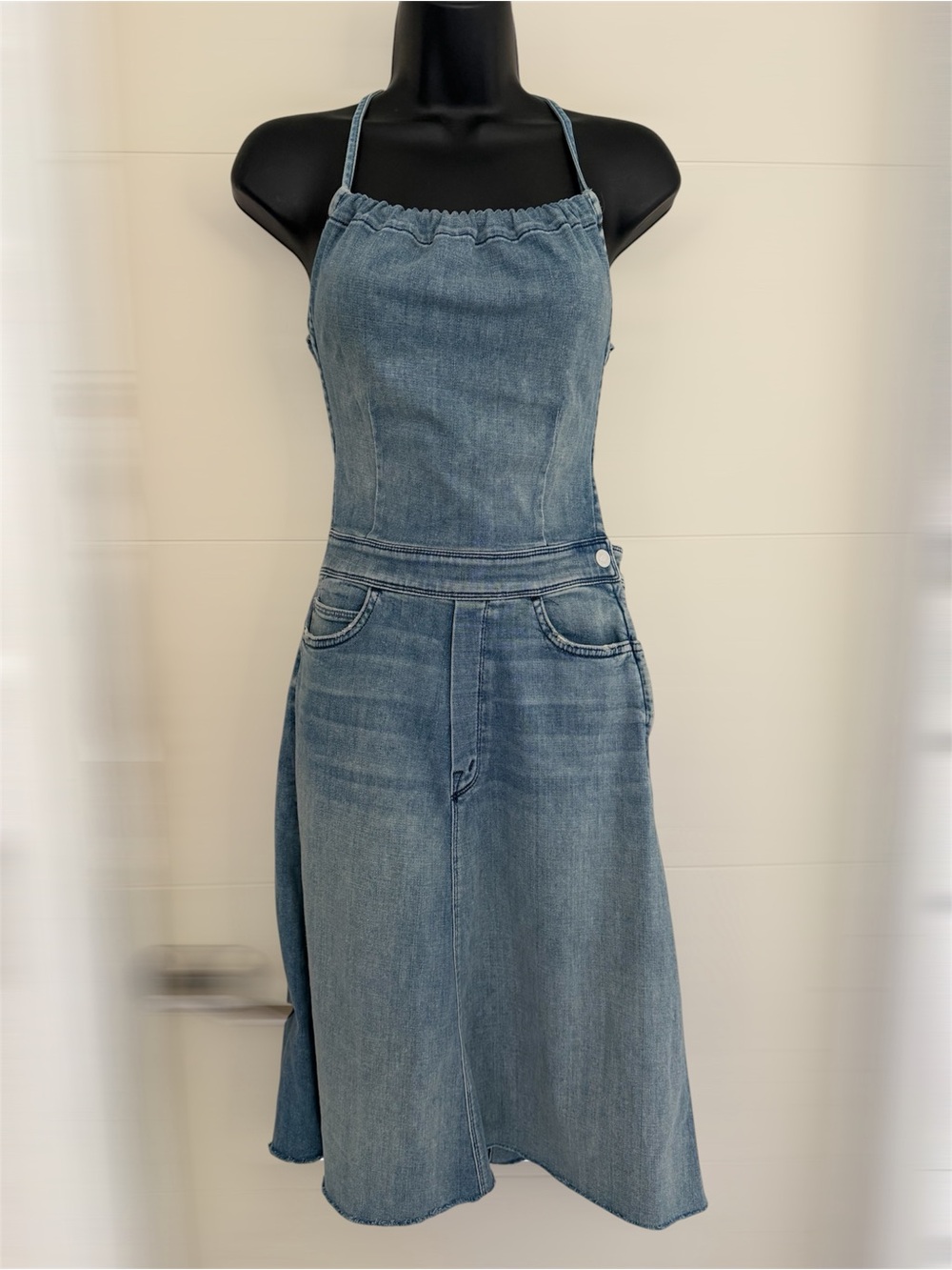MOTHER Tie Back Blue Denim Midi Dress - Women Size 26